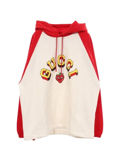 Pre-owned Gucci 2010 Logo-print Strawberry-embroidered Hoodie In Neutrals