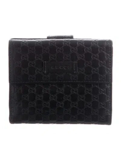 Pre-owned Gucci 2010's Microssima Pattern Compact Wallet In Black