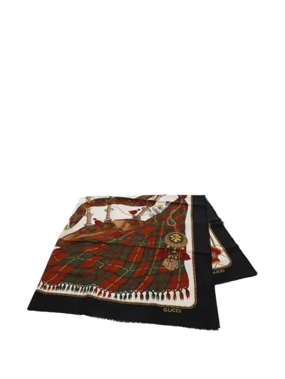 Pre-owned Gucci 2010 Stall Silk Scarf In Black