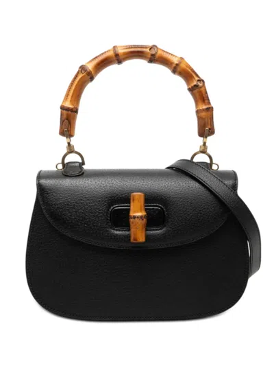 Pre-owned Gucci 2010-2026 Grained Calfskin Bamboo Night Satchel In Black