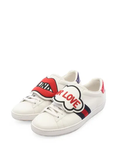 Pre-owned Gucci 2010s Ace Blind For Love Sneakers In White