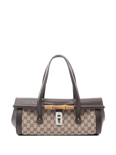 Pre-owned Gucci 2010s Bamboo Gg-pattern Tote Bag In Brown