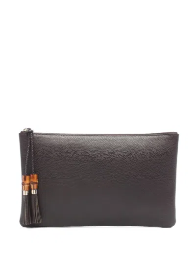 Pre-owned Gucci 2010s Bamboo Leather Clutch Bag In Brown