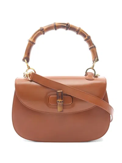 Pre-owned Gucci 2010s Bamboo Leather Tote Bag In Brown