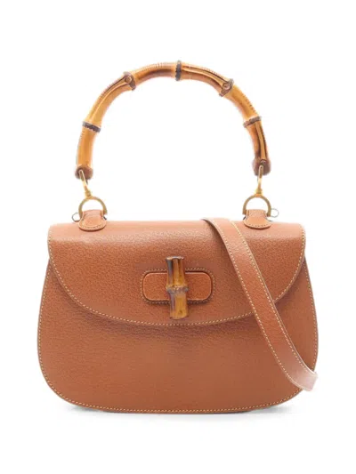 Pre-owned Gucci 2010s Bamboo Leather Tote Bag In Brown