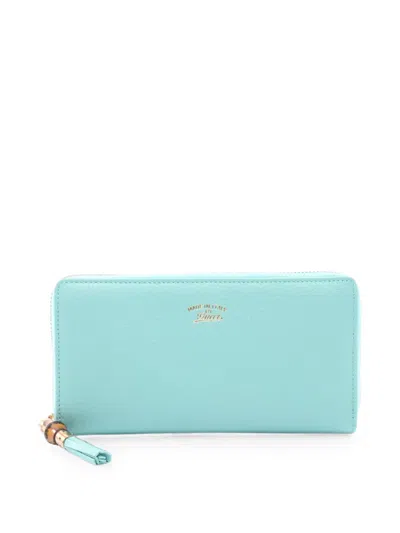 Pre-owned Gucci 2010s Bamboo Zip-around Leather Wallet In Blue