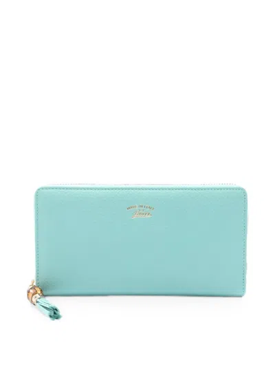 Pre-owned Gucci 2010s Bamboo Zip-around Wallet In Blue