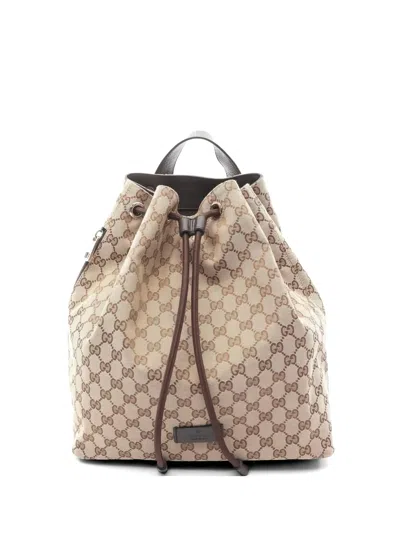 Pre-owned Gucci 2010s Canvas Leather Backpack In Neutral