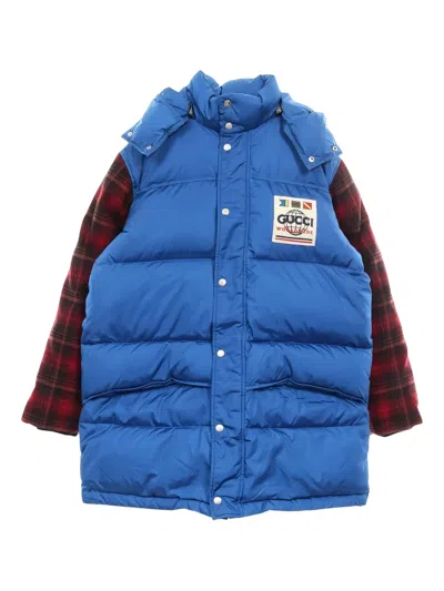 Pre-owned Gucci 2010s Checked Colour-block Down Coat In Blue