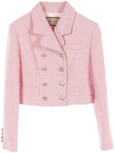 Pre-owned Gucci 2010s Cropped Tweed Jacket In Pink