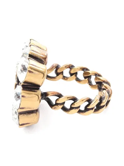 Pre-owned Gucci 2010s Crystal Interlocking G Logo Ring In Gold
