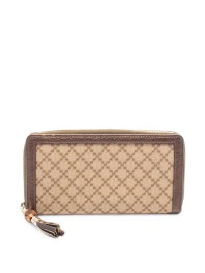 Pre-owned Gucci 2010s Diamante Bamboo Long Wallet In Neutrals