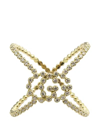 Pre-owned Gucci 2010s Diamond Criss-cross Ring In Gold