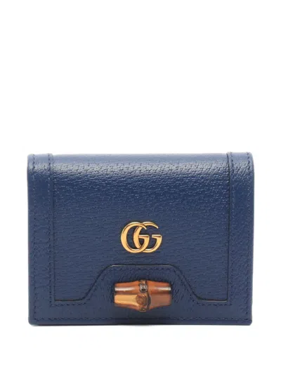 Pre-owned Gucci 2010s Double G Bamboo Bi-fold Wallet In Blue
