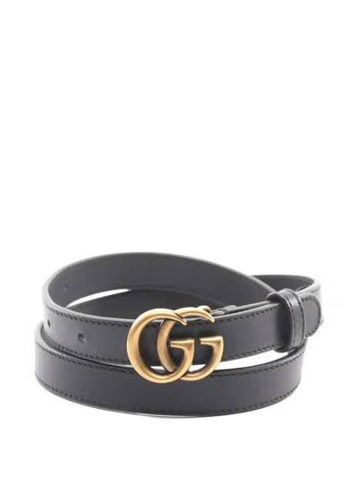 Pre-owned Gucci 2010s Double G Leather Belt In Black