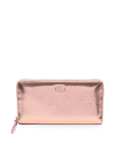 Pre-owned Gucci 2010s Double G Zip-around Wallet In Pink
