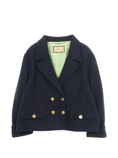 Pre-owned Gucci 2010s Double-breasted Tweed Jacket In Blue