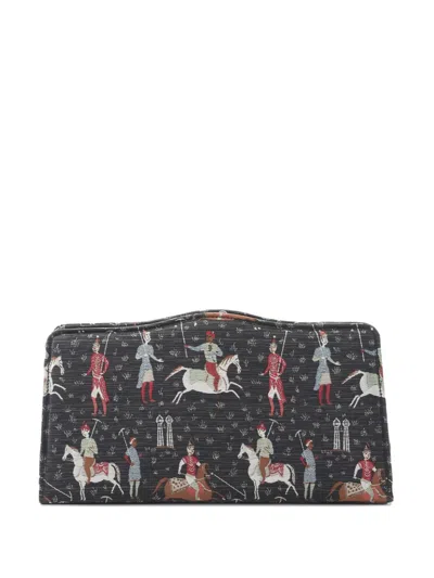 Pre-owned Gucci 2010s Equestrian-print Clutch Bag In Black