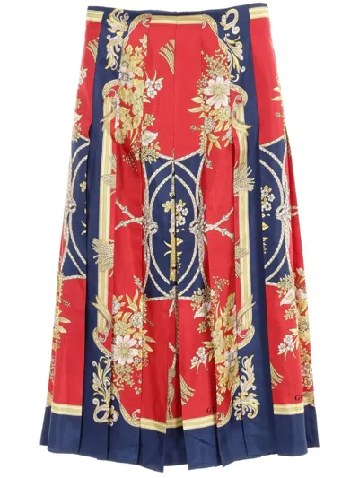 Pre-owned Gucci 2010s Floral-print Midi Skirt In Red