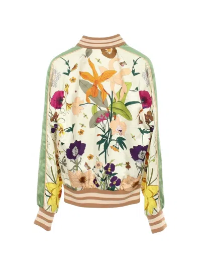 Pre-owned Gucci 2010s Floral-print Bomber Jacket In Neutrals