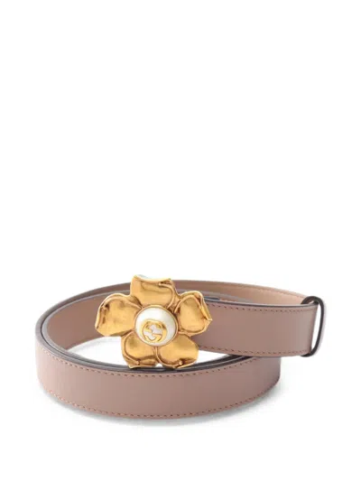 Pre-owned Gucci 2010s Flower Buckle Belt In Neutrals