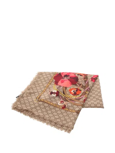 Pre-owned Gucci 2010s Gg Blooms Scarf In Neutral