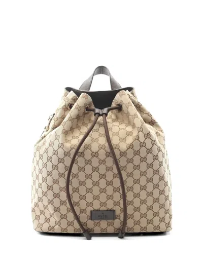Pre-owned Gucci 2010s Gg Canvas Leather Backpack In Neutral