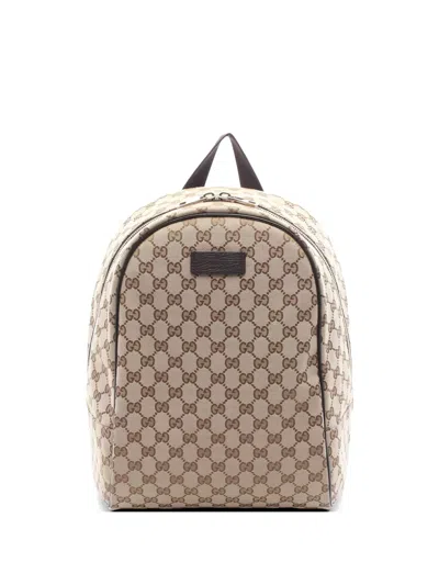 Pre-owned Gucci 2010s Gg Canvas Leather Backpack In Neutral