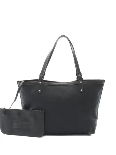 Pre-owned Gucci 2010s Gg-canvas Leather Tote Bag In Black