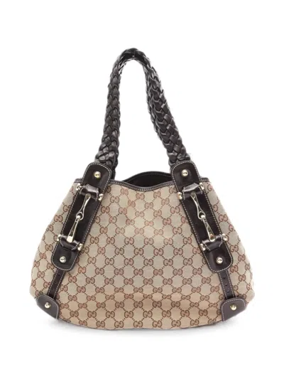 Pre-owned Gucci 2010s Gg Canvas Leather-trim Tote Bag In Neutrals