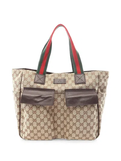 Pre-owned Gucci 2010s Gg Canvas Sherry Line Tote Bag In Neutral