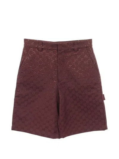 Pre-owned Gucci 2010s Gg Crystal Denim Shorts In Red