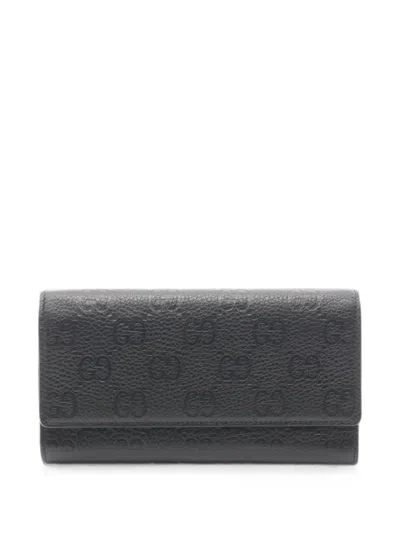 Pre-owned Gucci 2010s Gg Emblem Continental Wallet In Black