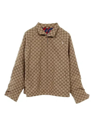 Pre-owned Gucci 2010s Gg Jacquard Full-zip Jacket In Brown
