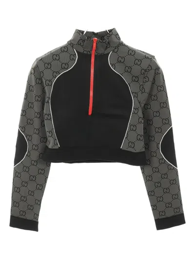 Pre-owned Gucci 2010s Gg Jacquard Half Zip Sweater In Gray