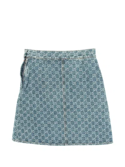 Pre-owned Gucci 2010s Gg Jacquard Mini Skirt In Blue