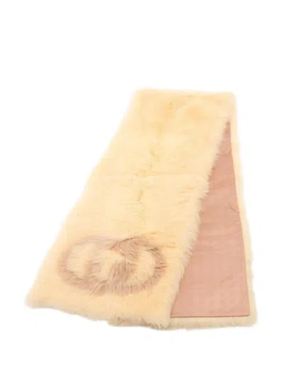 Pre-owned Gucci 2010s Gg-logo Fur Scarf In Yellow