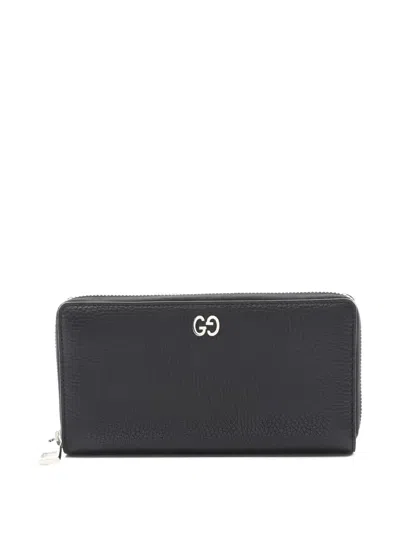 Pre-owned Gucci 2010s Gg Logo-plaque Zip Wallet In Black