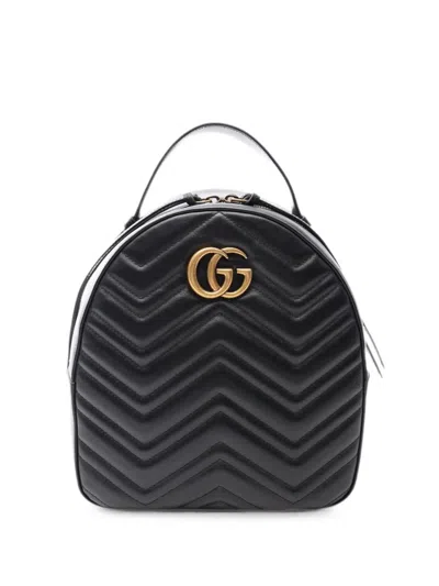 Pre-owned Gucci 2010s Gg Marmont Chevron-pattern Leather Backpack In Black