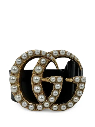 Pre-owned Gucci 2010s Gg Marmont Faux-pearl Belt In Black