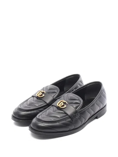 Pre-owned Gucci 2010s Gg Marmont Leather Loafers In Black