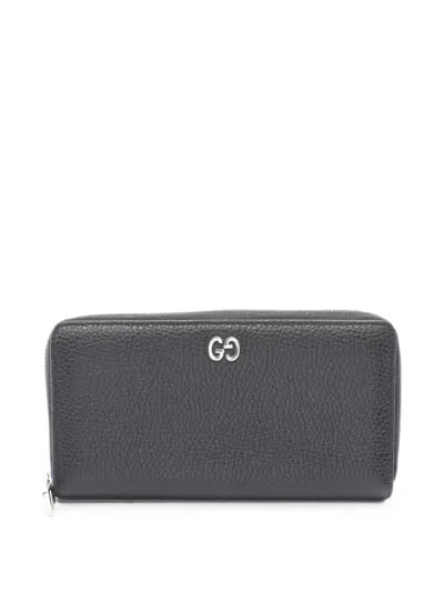 Pre-owned Gucci 2010s Gg Metal Leather Long Wallet In Black