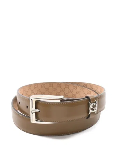Pre-owned Gucci 2010s Gg-monogram Leather Belt In Brown