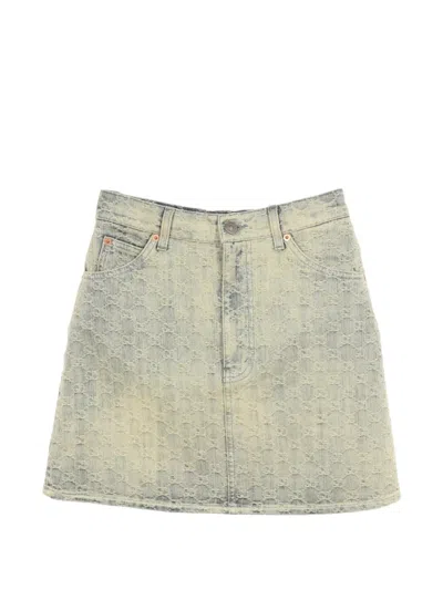 Pre-owned Gucci 2010s Gg Pattern Denim Skirt In Blue