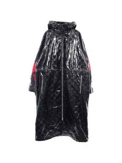 Pre-owned Gucci 2010s Gg Pattern Hooded Coat In Black
