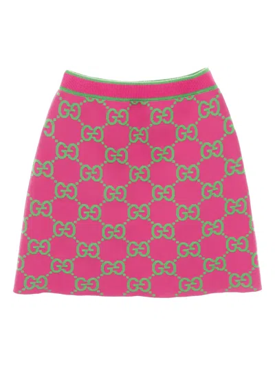 Pre-owned Gucci 2010s Gg Pattern Knitted Mini Skirt In Pink