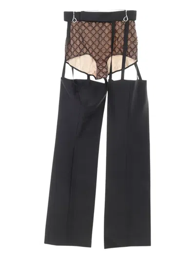 Pre-owned Gucci 2010s Gg Pattern Panelled Trousers In Black