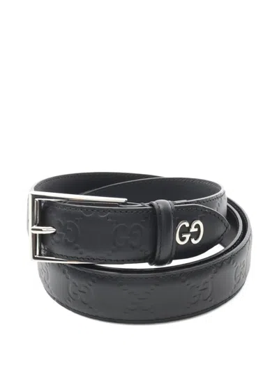 Pre-owned Gucci 2010s Gg-pattern Square-buckle Belt In Black