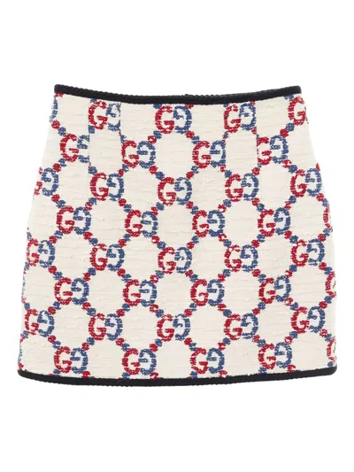 Pre-owned Gucci 2010s Gg-pattern Tweed Skirt In White