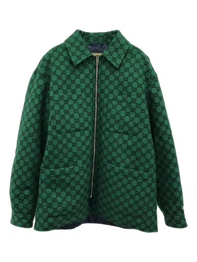 Pre-owned Gucci 2010s Gg-pattern Wool Jacket In Green